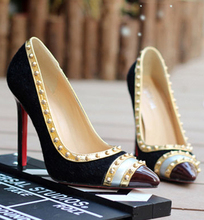 Free shipping 2014 New pointed toe rivet shoes woman high heel chaussure femme women summer shoes