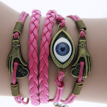 AB0119   Turkey eyes hand-held multi-strand wax rope bracelet LOVE  B6