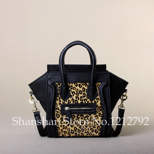 free shipping 2014 women new arrival fashion brand Messenger bag PU leather Horsehair Leopard smiley handbag