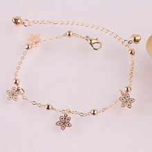 14k Yellow Gold Plated Yellow Beads Beautiful Flower Anklets For Women Foot Jewelry 265mm Hot Sell