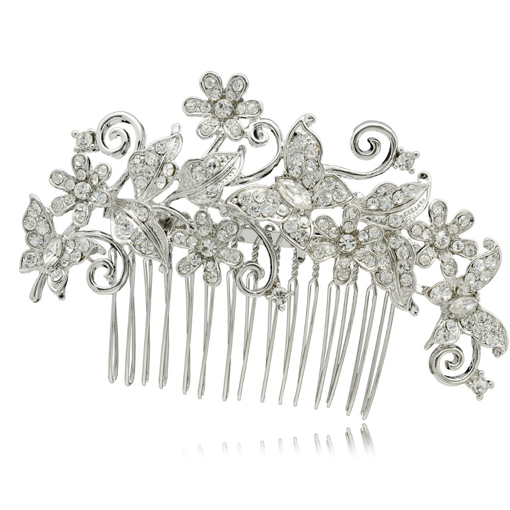 Butterfly Flower Rhinestone Bridal Hair Comb Clip Pin Pieces Wedding Austrian Crystal Hair Accessories Jewelry Bridesmaid