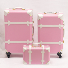 New Women Vintage Luggage Sets PU Leather Travel Suitcase Universal Wheels Trolley Luggage 22 24 inch