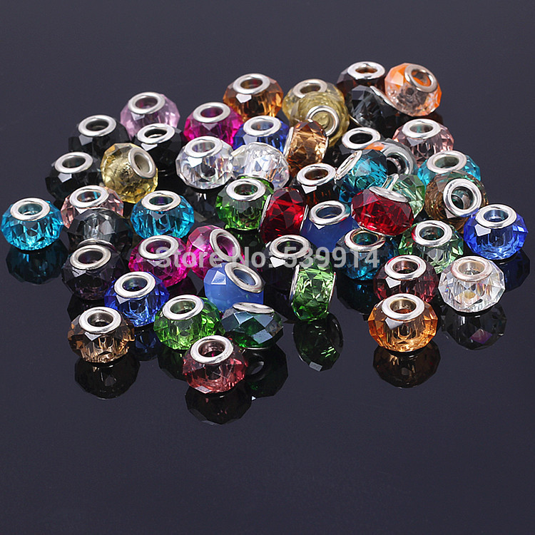 9 14MM Mixed Colorful Crystal Big Hole Loose Beads 50pcs lot Fit European Pandora Jewelry Bracelet