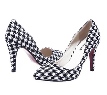 2014 spring high-heeled shoes pointed toe thin heels sexy plus size fashion houndstooth women’s shoes color block high heels