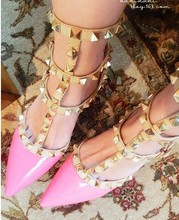 2014 women’s spring and summer shoes single shoes women’s shoes rivet pointed toe shoes fashion high-heeled shoes t belt crystal