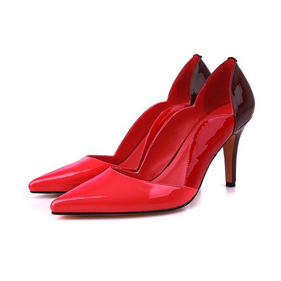 2014 New Red Thick Heeled Women Pumps Pointed Round Toe High Heels Lady Wedding Leather Ankle