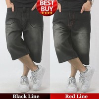 Denim Jeans Short Under Knee Hip-Hop Baggy Style Plus Size Black/Red Pocket Print Wash Rhino Capri Pants New Hip Hop HipHop