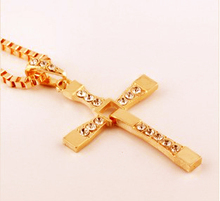 The Fast and the Furious Toretto Stainless steel strass cross pendant gold chain necklace men jewelry