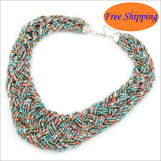 7 Colors Free Shipping New 2014 Bohemian Colored Beads Handmade Statement Necklaces Pendants Fashion Jewlery Women