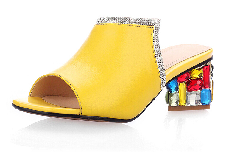 Europe and the United States the new 22014 Rhinestone sandals with fish mouth thick summer leather