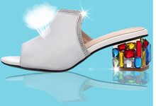 Europe and the United States the new 22014 Rhinestone sandals with fish mouth thick summer leather