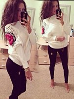 New 2014 summer fashion spring women crochet knit irregular fluffy roses pullovers sweater female white/blackElina\'s shop