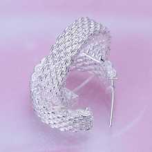 Free shipping 925 sterling silver jewelry earring fine thick net stud earring wholesale and retail SMTE082