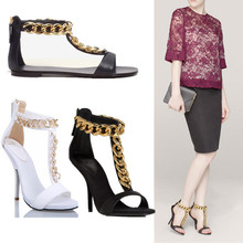 Gold Leaves High Heel Buckle Strap Fashion Women Party Shoes Ladies Summer Plus Size Sandals 2014