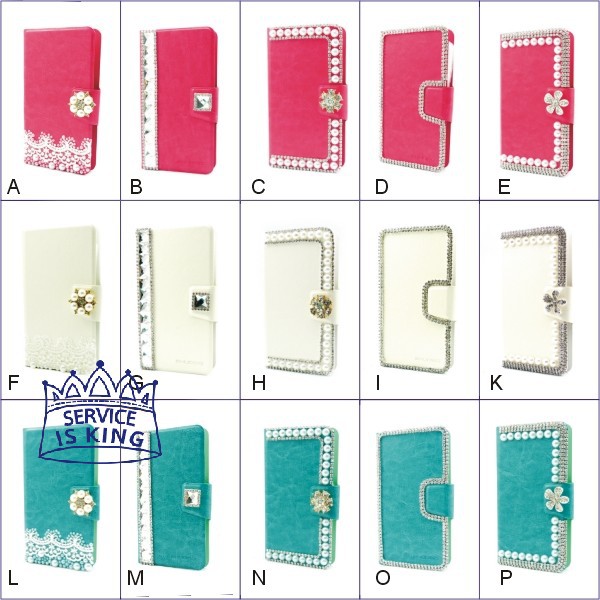 Bling Crystal Flower Pearl Diamond Leather Wallet Stand Flip Phone Universal Case for Dapeng A75
