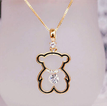 Fashion Lovely Bear Necklace Women Crystal Gold & Silver Plated Free shipping