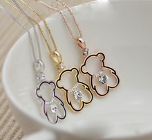 Fashion Lovely Bear Necklace Women Crystal Gold Silver Plated Free shipping