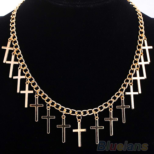 Women Fashion Jewelry Elegant Hollow Yellow Gold Filled Crosses Pendant Necklace 1OBP