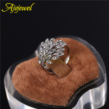 2014 brand jewelry 18k white gold plated cute vintage retro rhinestone phoenix black rings for women