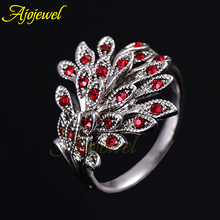 2014 brand jewelry 18k white gold plated cute vintage retro rhinestone phoenix black rings for women