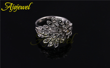 2014 brand jewelry 18k white gold plated cute vintage retro rhinestone phoenix black rings for women