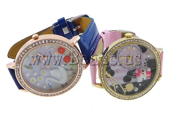 Free shipping Fashion Watch Bracelet Cute Jewelry PU with Zinc Alloy gold color plated mixed colors