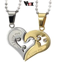 Fashion lovers necklaces & pendants  stainless steel  heart shape pendant for couple gift