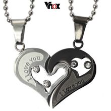 Fashion lovers necklaces pendants stainless steel heart shape pendant for couple gift