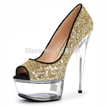 Fashion Transparent Pumps 2014 Peep Toe 15cm Summer Sexy High Heels Platform Rhinestone Woman Pumps Silver
