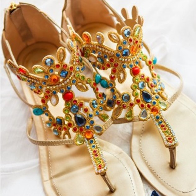 Sandals Women Indian ethnic style Luxury flat Rhinestone summer shoes ...