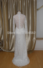 2014 Beach Wedding Dresses Sheath High Collar Long Sleeve Floor Length Zipper Lace Wedding Dress Custom