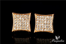 2015 Popular Hip Hop Bling Crystal Stud Earring Brand Geometric Platinum Plated Stud Earrings Men Dress