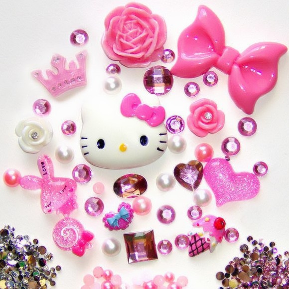 Phone Deco Rose Pink Hello Kitty Cabochon Jelly Rabbit Sweets Flatback Resin Cabochon with ABS Pearl & Rhinestone Fess Shipping