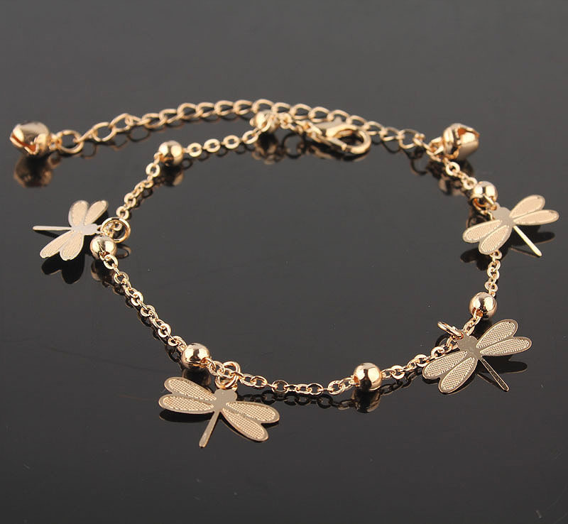 Hot Sell Foot Jewelry Fashion Women 18k Gold Plated Decorate Beads Beautiful Dragonfly Anklet Jewelry Bracelet