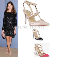 Black Heels Sapatos Valentin Shoes For Women PU Stileto Neon Nude Pumps Prom Shoes With Rivets