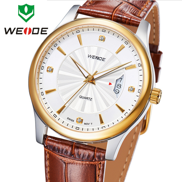 New WEIDE Luxury Complete Calendar Genuine Leather Strap Men s Fashion Dress Watches Sapphire Swiss Quartz