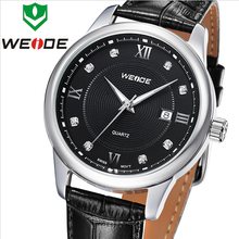 Lujo moda WEIDE genuino correa de cuero calendario de zafiro relojes hombres estilo negocios metros impermeabilizado reloj de cuarzo suizo
