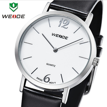 Nueva moda de WEIDE genuino correa de cuero suizo Ronda de cuarzo de zafiro relojes para hombres relojes de calendario 30 metros resistente al agua vestido reloj