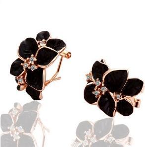 Fashion 2014 new Beautiful black rose Austrian crystal Earring for women E076