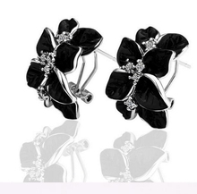 Fashion 2014 new Beautiful black rose Austrian crystal Earring for women E076