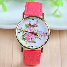 New Arrival Hot Selling Mint Green Leather Flower Watch Rose Geneva Watch Flower Women Dress Watch