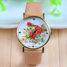 New Arrival Hot Selling Mint Green Leather Flower Watch Rose Geneva Watch Flower Women Dress Watch