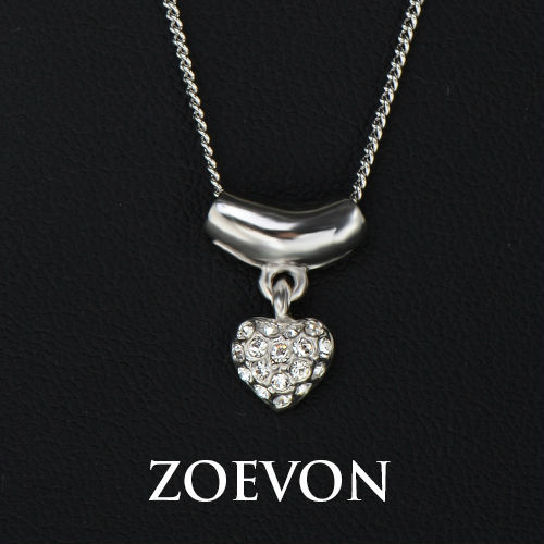 ZOEVON White Gold Plated Clear Crystal Rhinestones Heart Shaped Hanging Pendant Necklace Love Gift Jewelry GN063D