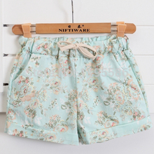 Free Shipping Women Fashion Floral Elastic Waist Drawstring Cotton Shorts For Female Short Pants Woman Casual