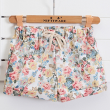 Free Shipping Women Fashion Floral Elastic Waist Drawstring Cotton Shorts For Female Short Pants Woman Casual