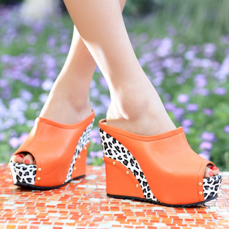 free shipping Open toe summer women s shoes 2014 slippers wedges sandals high heeled platform fashion