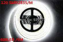 Super Bright 5M 2835 SMD 120led/m 600Leds White  Warm White Flexible LED Strip 12V Non-Waterproof free shipping