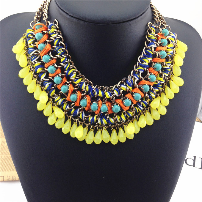 2014 Brand Designer ZA Waterdrop Vintage Necklaces Pendants Choker Statement Necklace For Women Luxury Big Pendant
