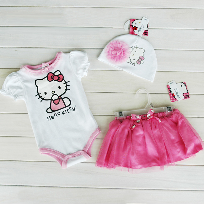 new 2015 Children clothing set Baby girl 3pieces suits shirt tutu Skirt cap baby cotton toddler