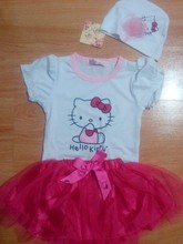 new 2015 Children clothing set Baby girl 3pieces suits shirt tutu Skirt cap baby cotton toddler